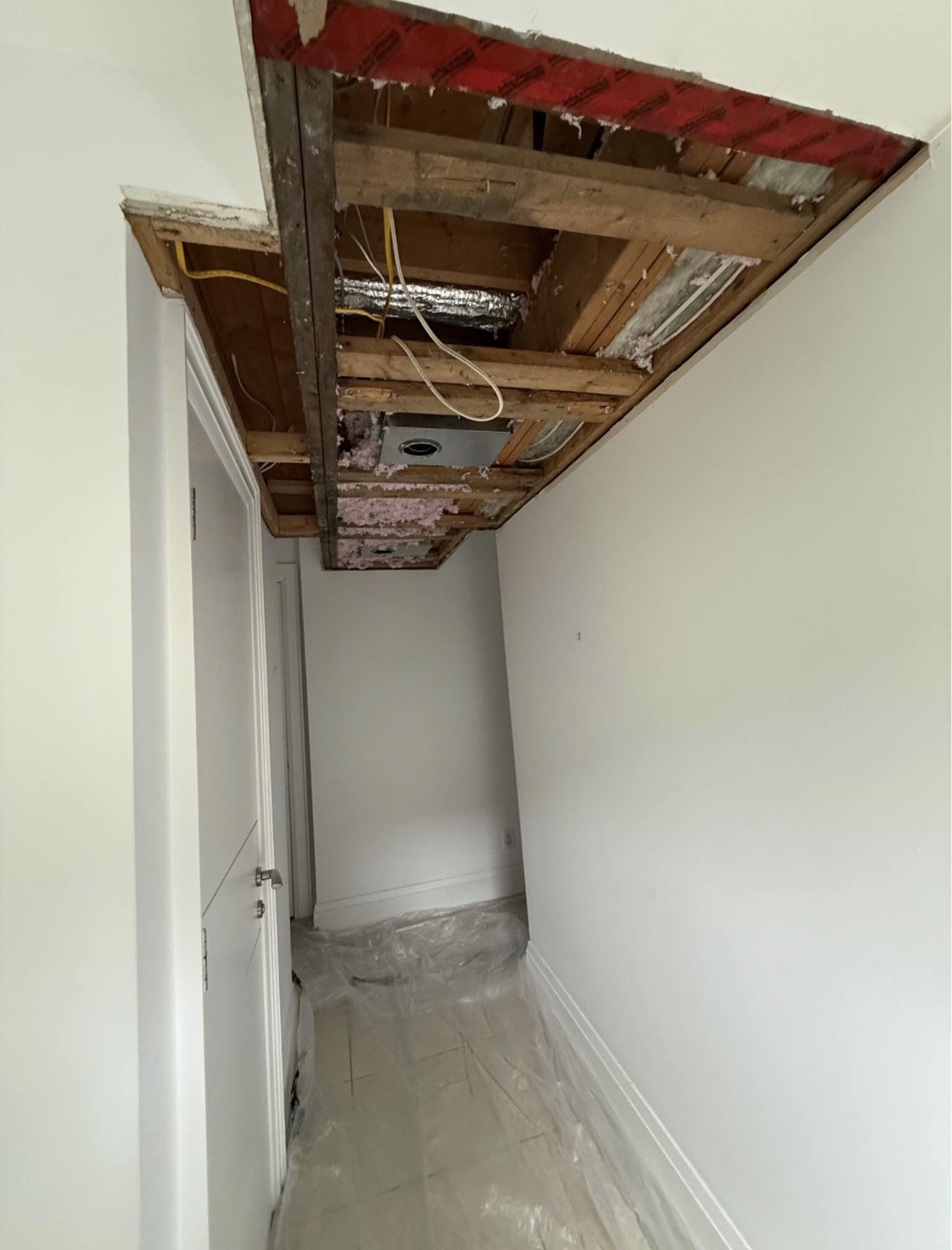 Open ceiling repair area before finishing